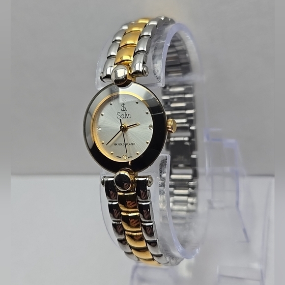 Womens Vintage Salvi 18K Gold Plated Watch 334362 Silver Two Tone New Battery main image 8